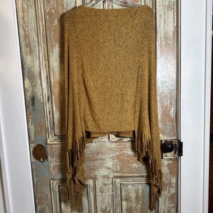 Vine & Love Women's Fringe Poncho Pullover Boat Neck Lightweight Brown/Tan L